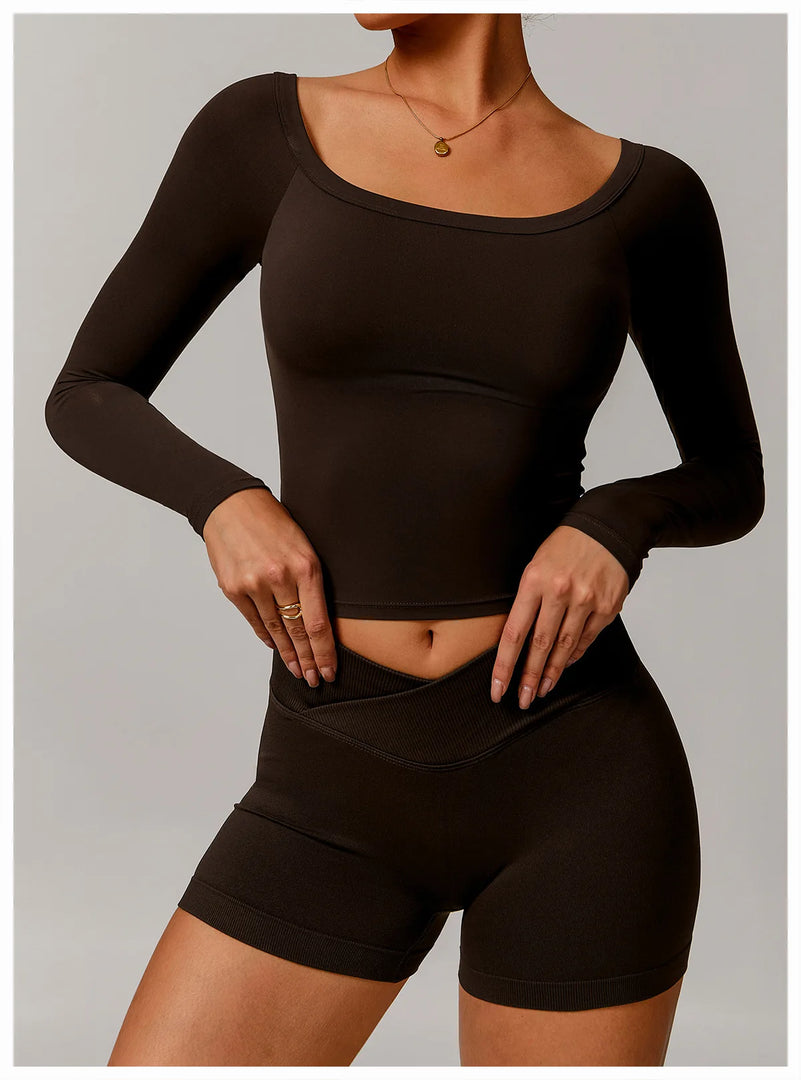 Performance Contour Knit Long Sleeve Yoga Top Nylon Spandex