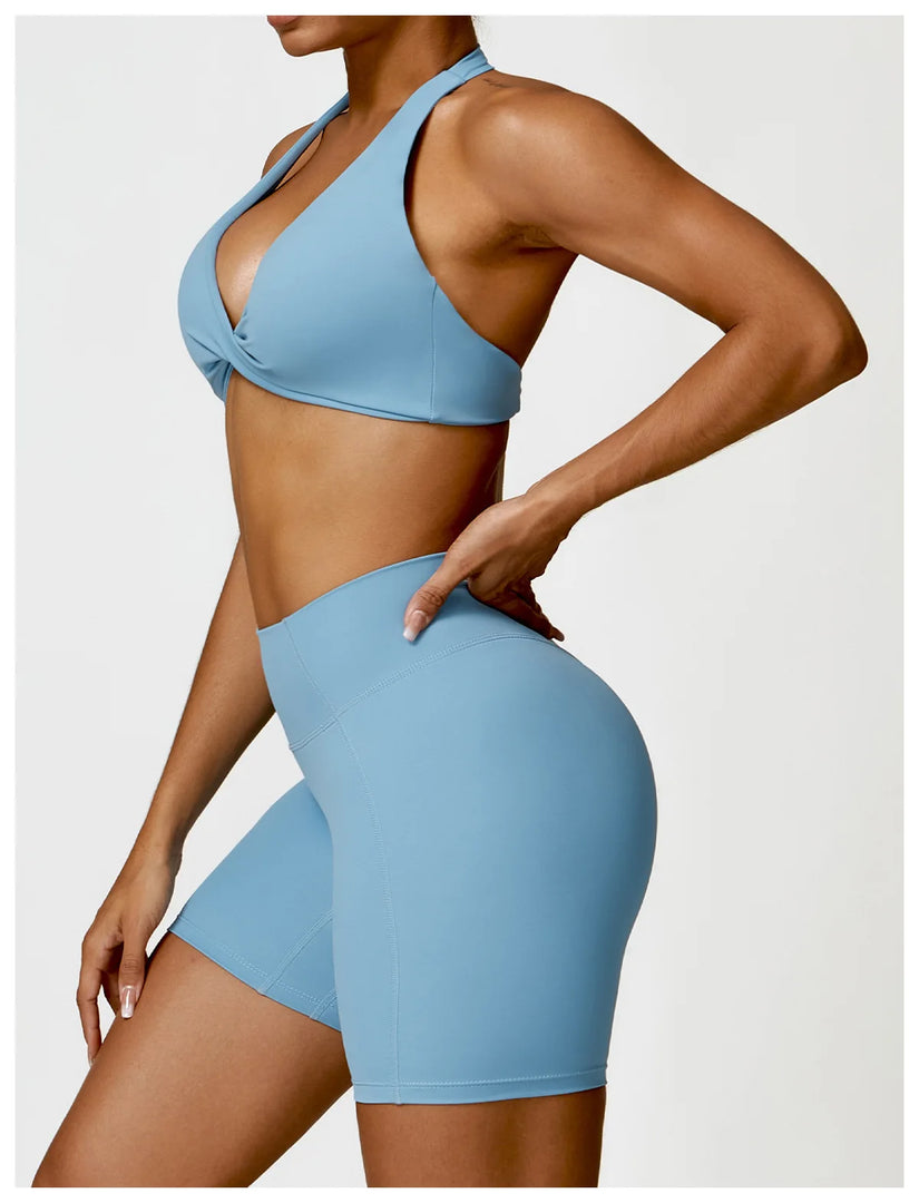 Breathable Contoured Nylon Halter Bralette With Twist