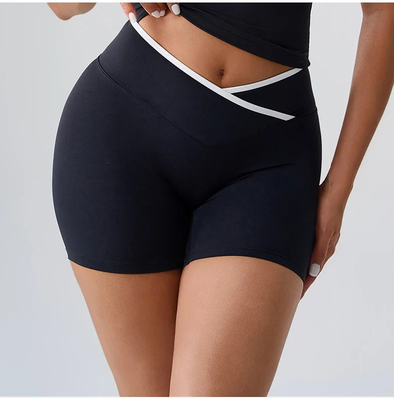 High Rise Contour Performance Shorts With Cross Wise Waist