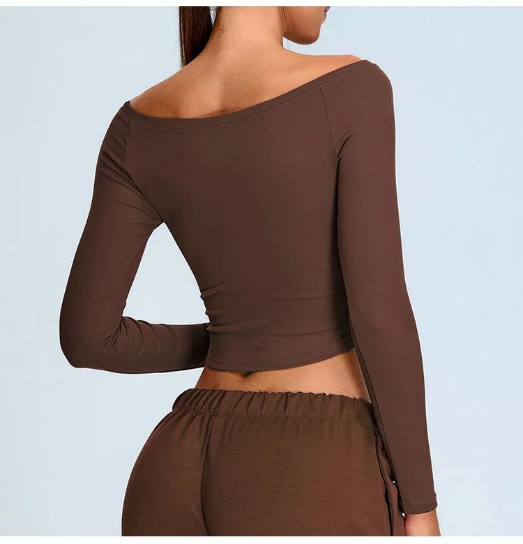 Off Shoulder Contour Seamless Athleisure Top Nylon