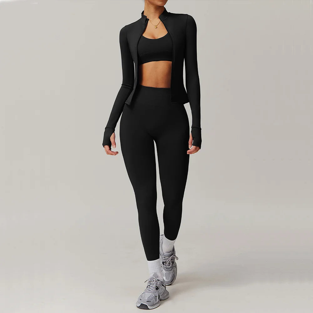 Performance Contoured Zippered Yoga Outfit Long Sleeve