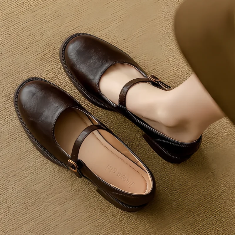 Women's Mary Jane Shoes Buckle Strap Round Toe Flat Style