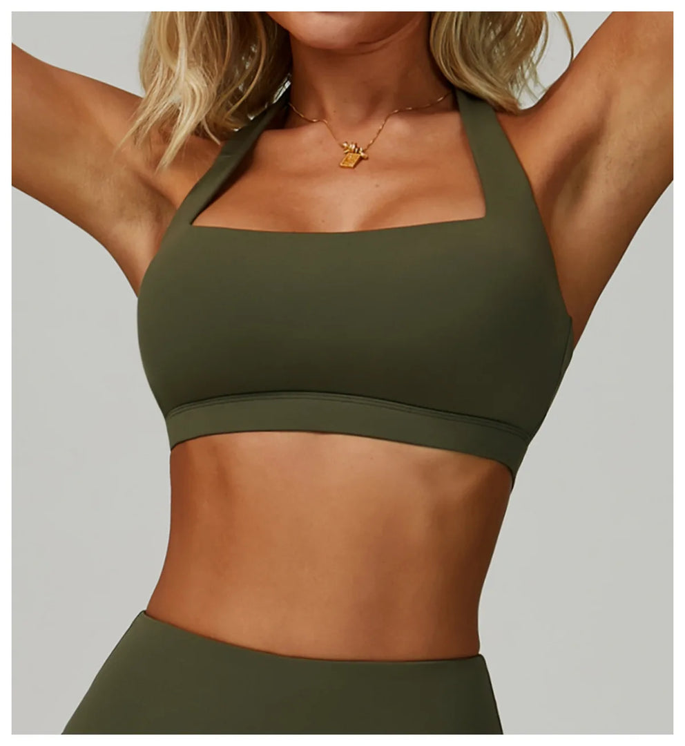 Ribbed Breathable Hanging Neck Sports Bra Performance