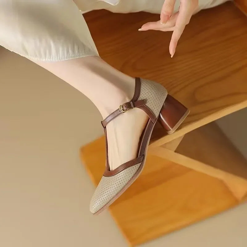 Women's Flats T-Strap Block Heel Round Toe Style