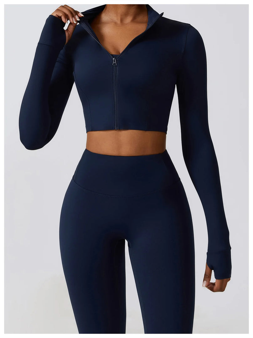 Contoured Interwoven Athleisure Long Sleeve Yoga Ensemble