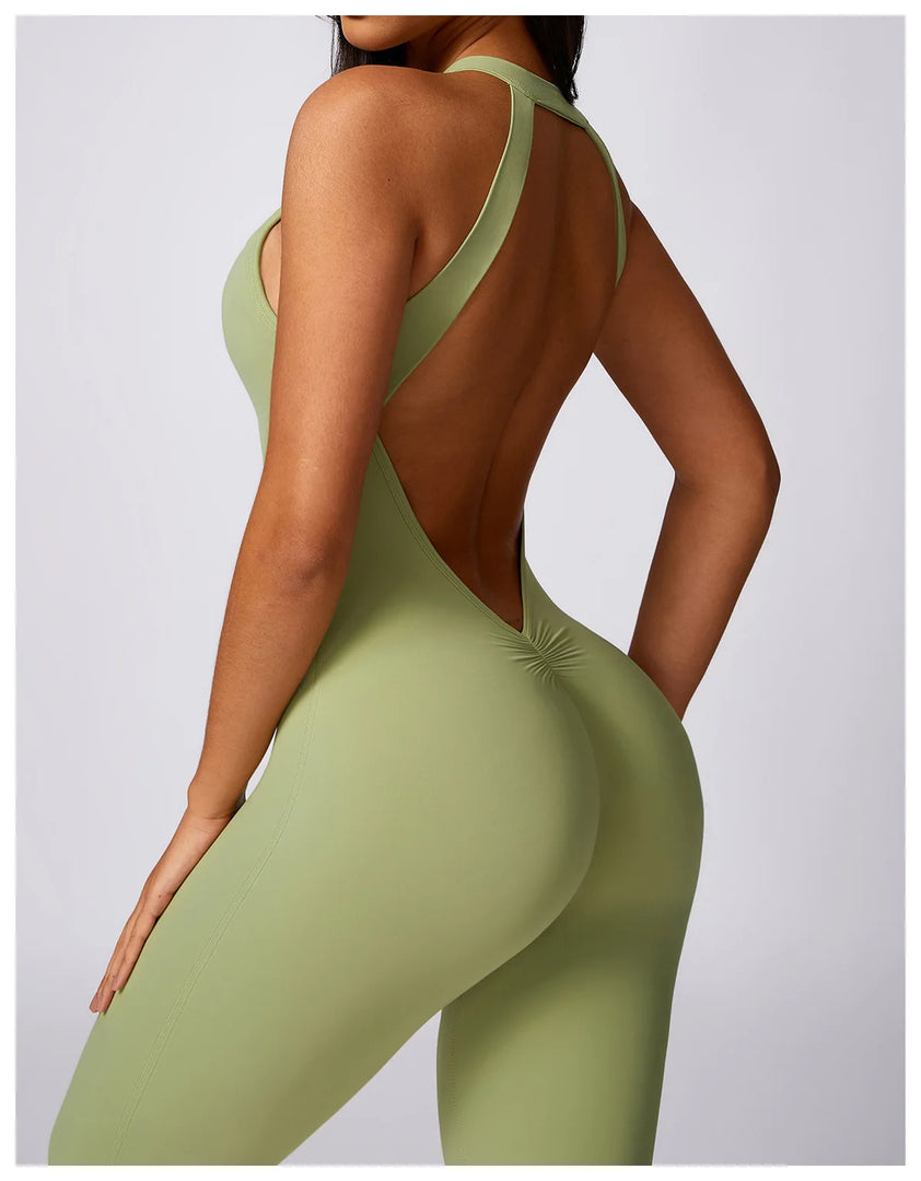 Backless Contour Jumpsuit Set with Seamless Performance