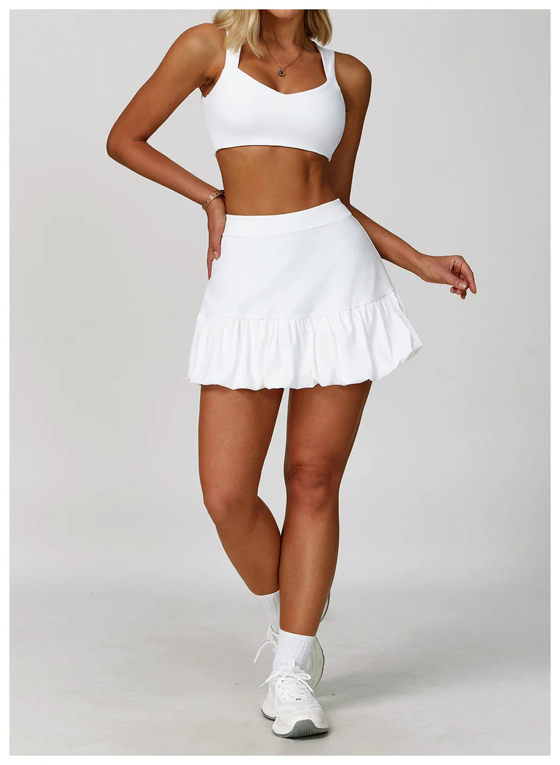 High Waist Tennis Skirt With Breathable Pockets Nylon