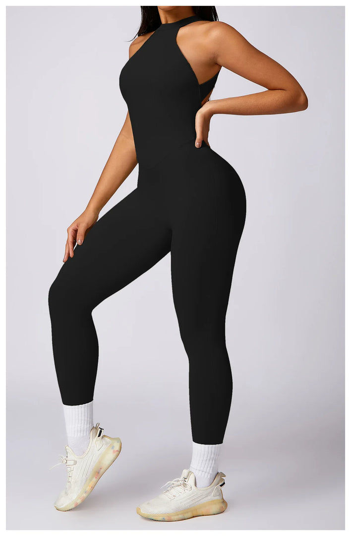 Backless Contour Jumpsuit Set with Seamless Performance