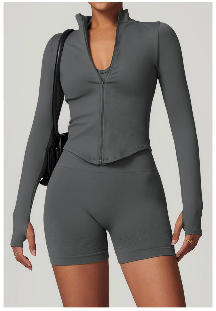 Seamless Contour Yoga Top With Zippered Long Sleeve