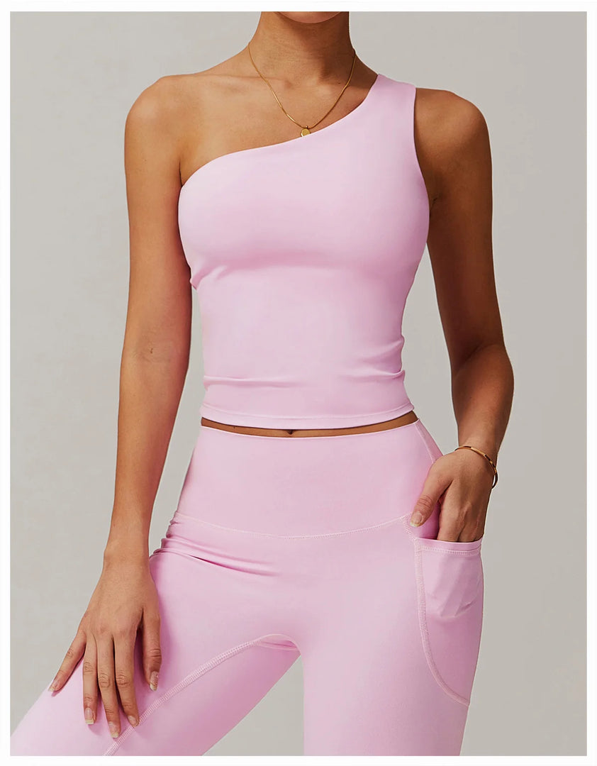 Single Shoulder Sport Bra Sculpt Contour Breathable