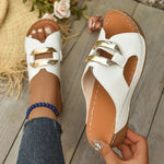Load image into Gallery viewer, Women's Orthopedic Sandals Gold Metal Bar Cutout Wedge Heel Slip On Open Toe Style
