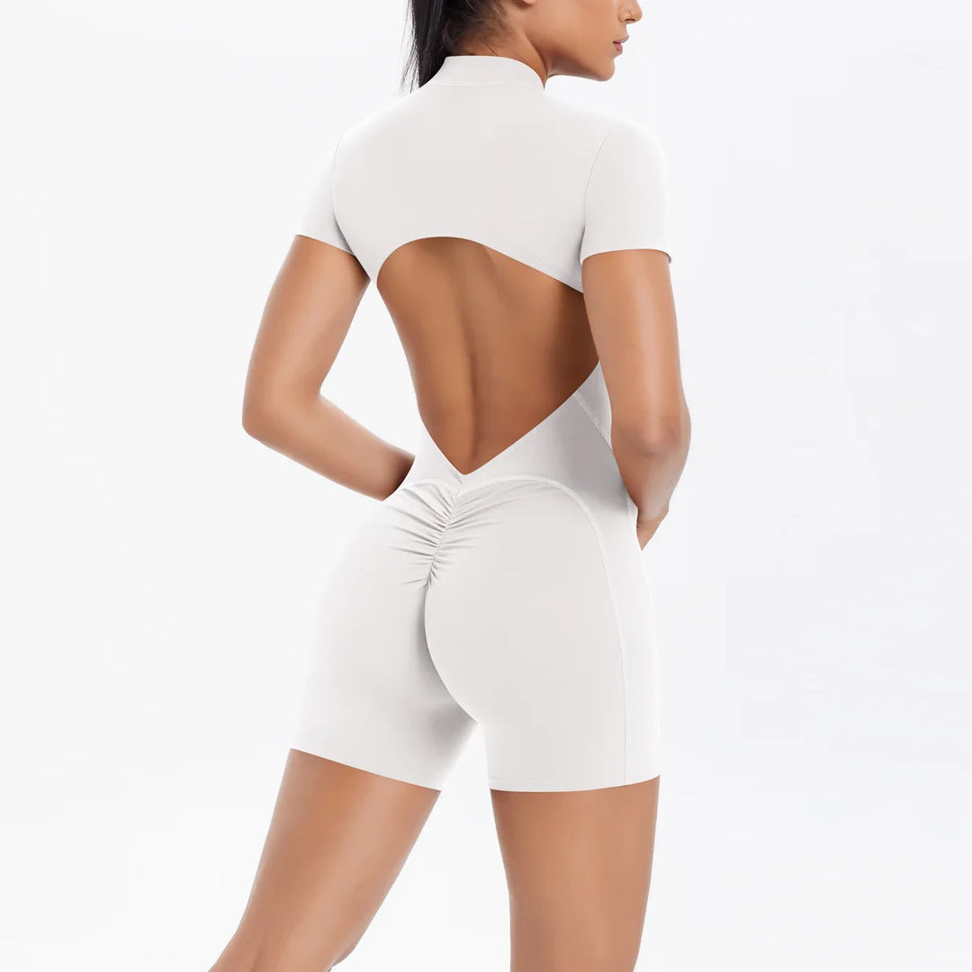 Light Weight Zippered Short Sleeve Jumpsuit Nylon Fabric