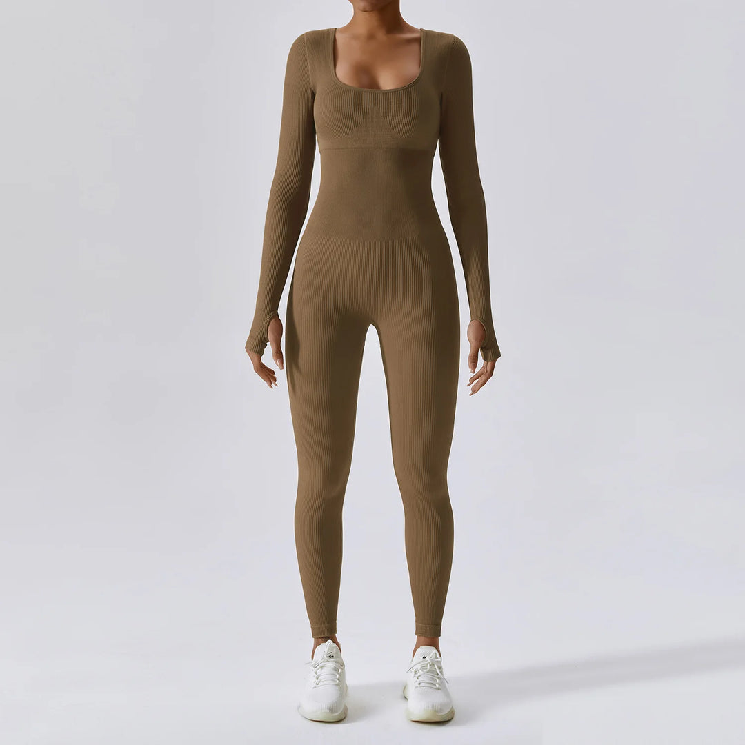 Seamless Contouring Yoga Bodysuit With Long Sleeves