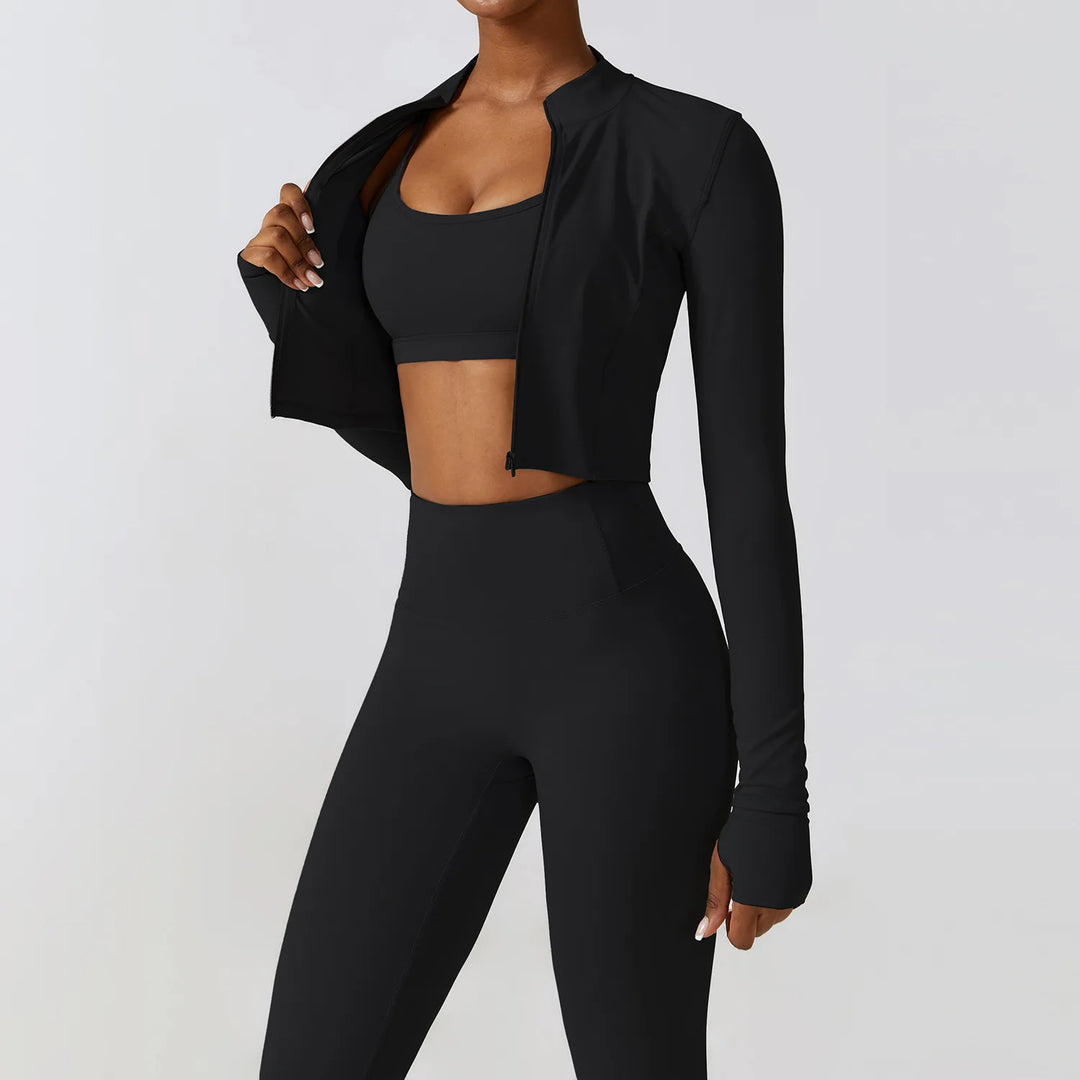 Contoured Interwoven Athleisure Long Sleeve Yoga Ensemble