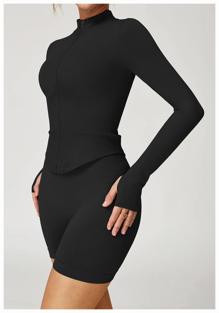 Seamless Contour Yoga Top With Zippered Long Sleeve