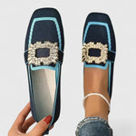 Load image into Gallery viewer, Women's Mules Rhinestone Buckle Square Toe Slip On Style
