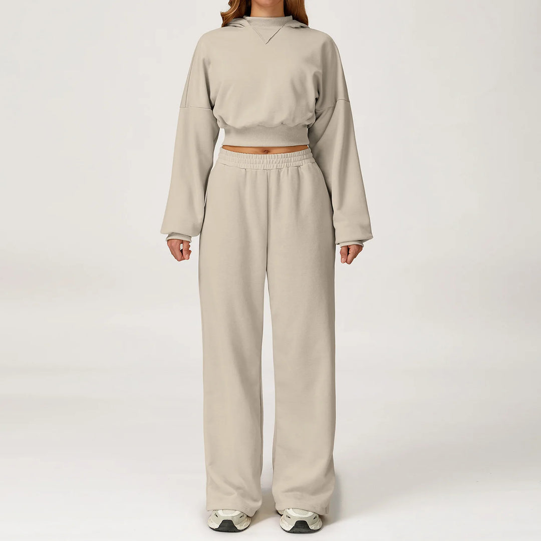 Luxurious 2 Piece Hooded Sweat Shirt Set Winter Wear Cotton