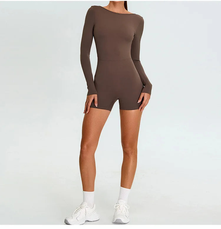 Backless Luxe Long Sleeve Yoga Jumpsuit Silhouette Chic
