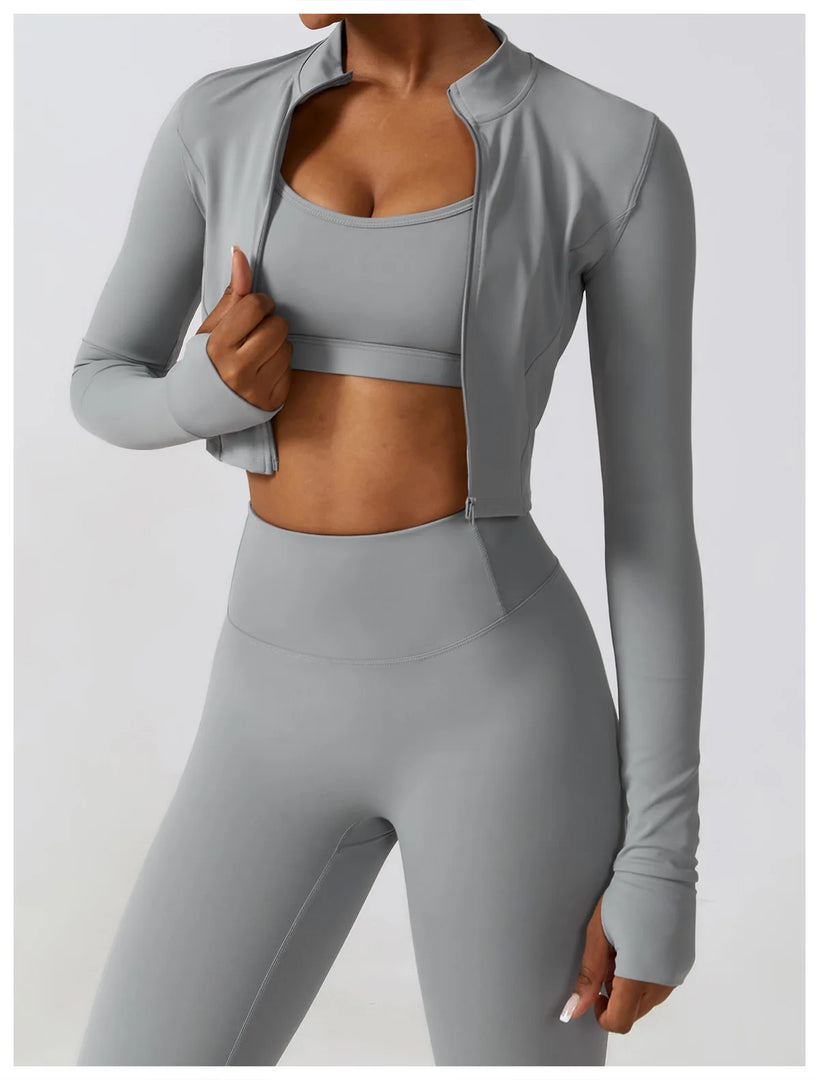 Contoured Interwoven Athleisure Long Sleeve Yoga Ensemble