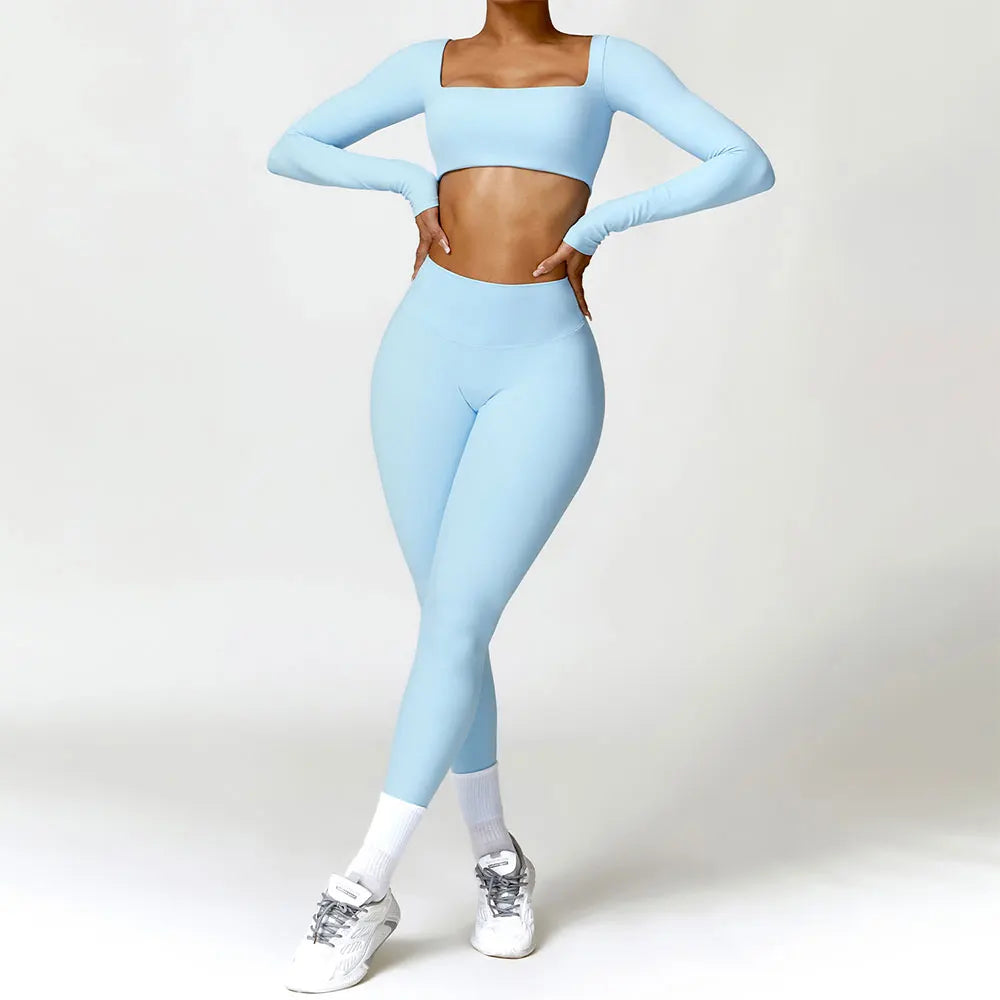 Seamless Two Piece Yoga Set Contour Silhouette Leggings