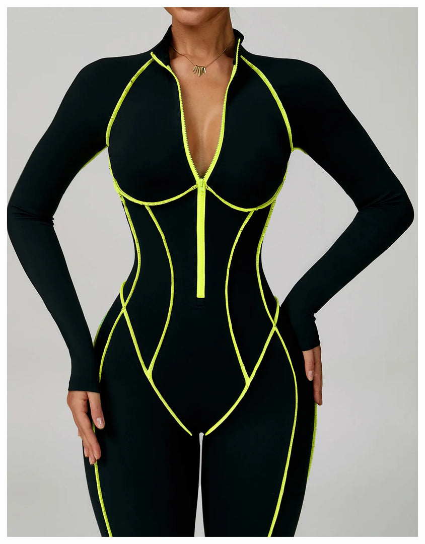 Premium Contour Seamless Breathable Jumpsuit With Front Zip