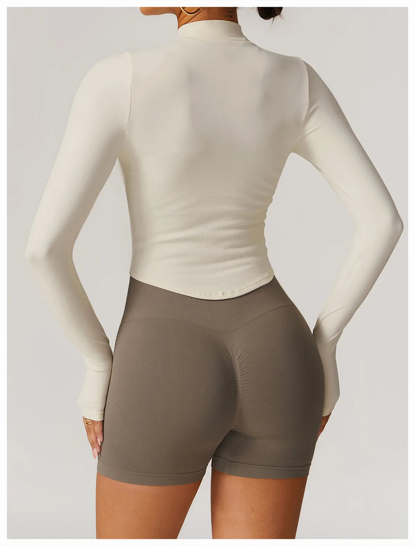 Seamless Contour Yoga Top With Zippered Long Sleeve