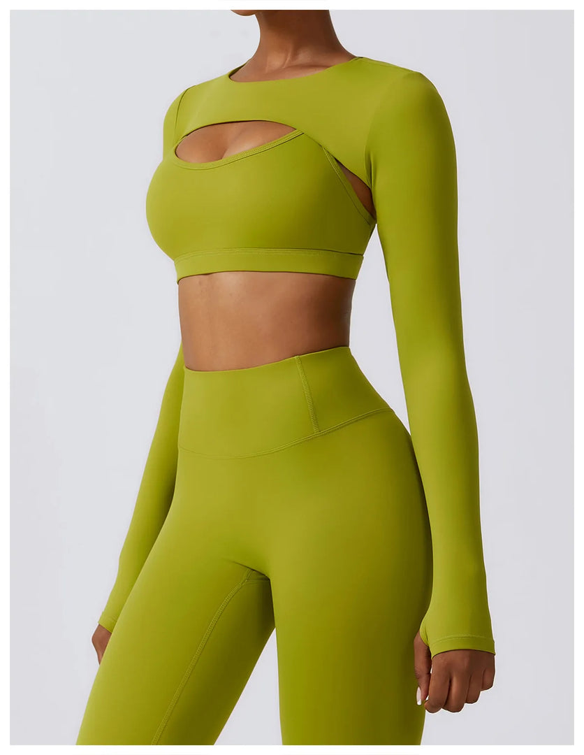 Contoured Interwoven Athleisure Long Sleeve Yoga Ensemble