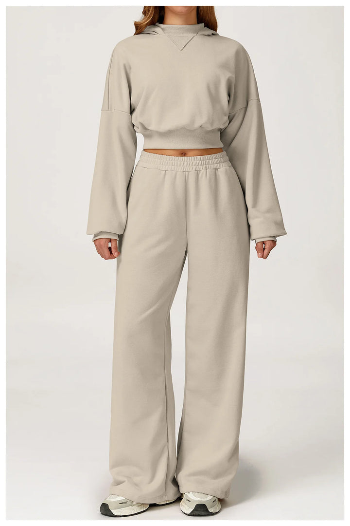 Luxurious 2 Piece Hooded Sweat Shirt Set Winter Wear Cotton