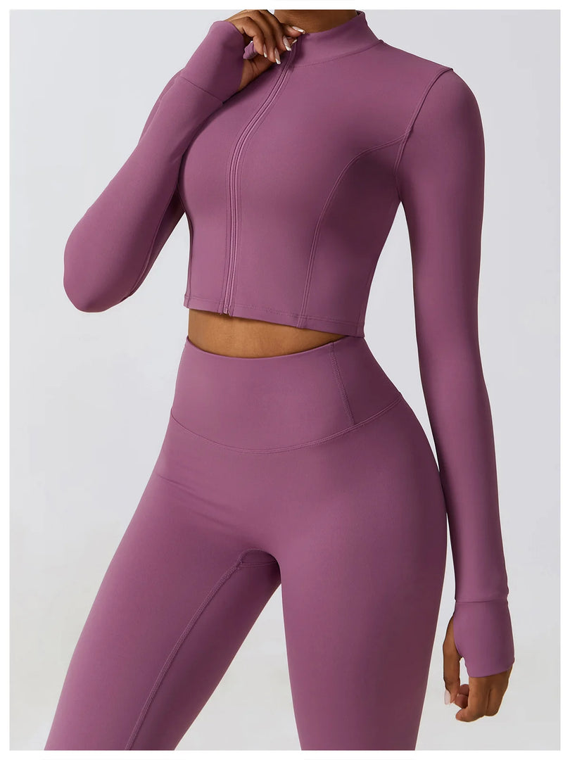 Contoured Interwoven Athleisure Long Sleeve Yoga Ensemble