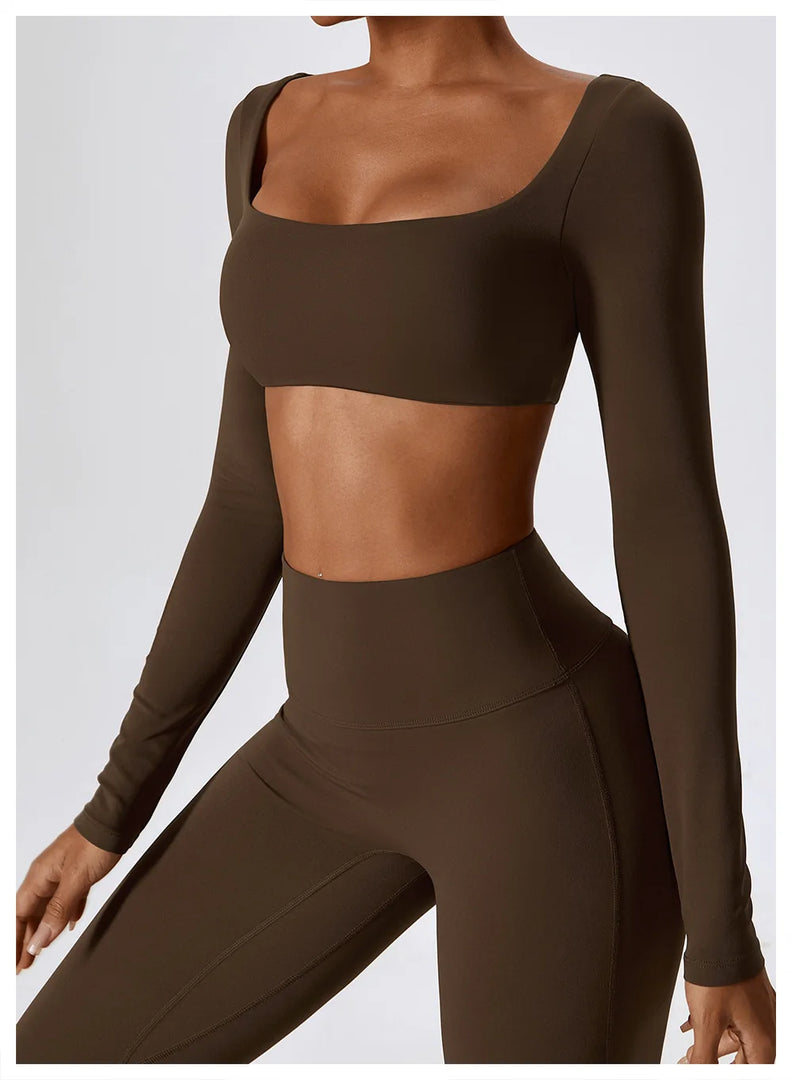 Contour Seamless Crop Yoga Performance Wear Long Sleeve