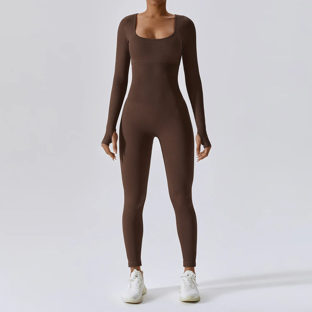 Seamless Contouring Yoga Bodysuit With Long Sleeves