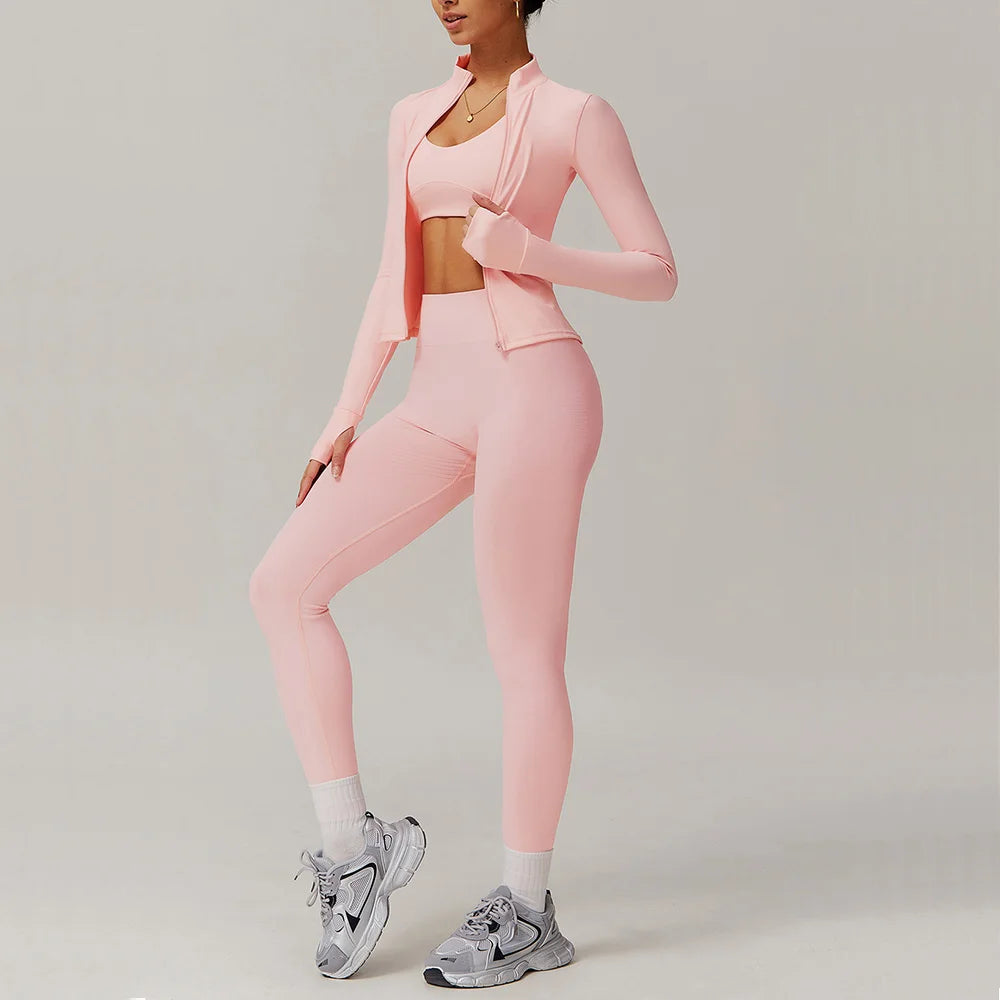Performance Contoured Zippered Yoga Outfit Long Sleeve