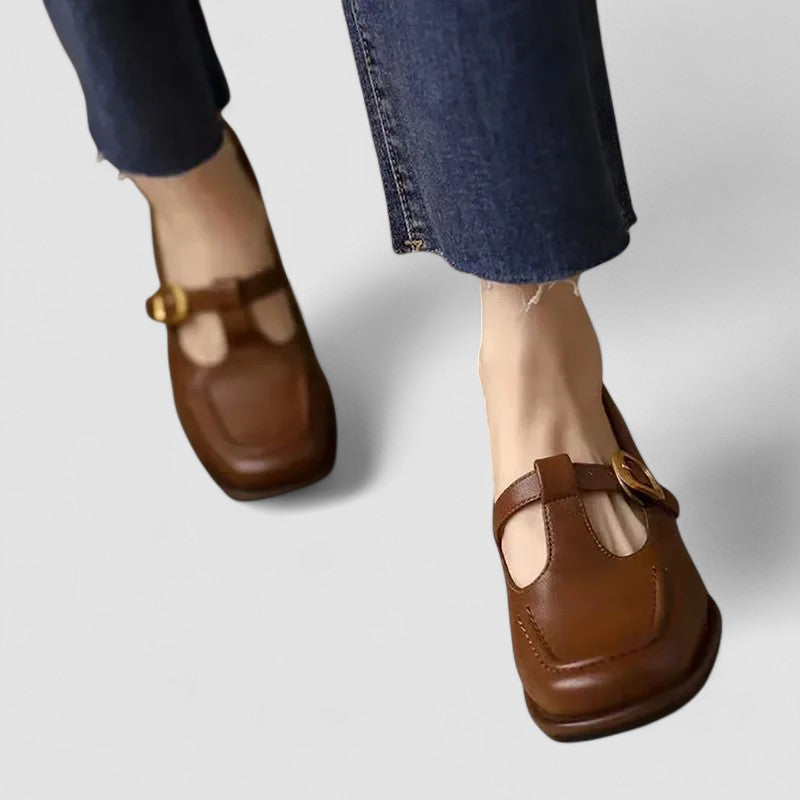 Women's Mary Jane Shoes Buckle Strap Square Toe Flat Style
