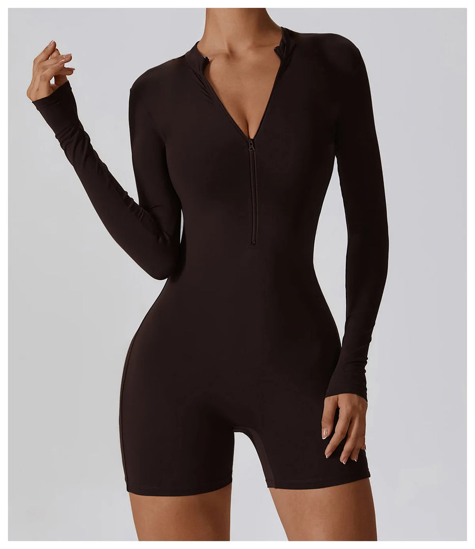 Zippered Long Sleeve Contour Yoga Jumpsuit Performance