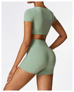 Load image into Gallery viewer, Seamless Contour Fit Yoga Crop Top Light Weight Nylon Knit
