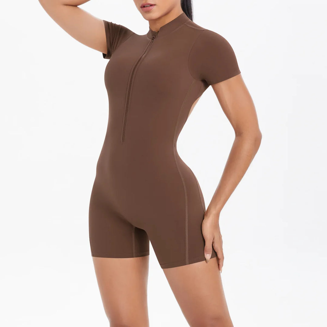 Light Weight Zippered Short Sleeve Jumpsuit Nylon Fabric