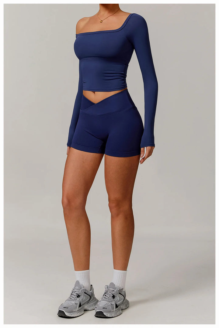 Performance Contour Knit Long Sleeve Yoga Top Nylon Spandex