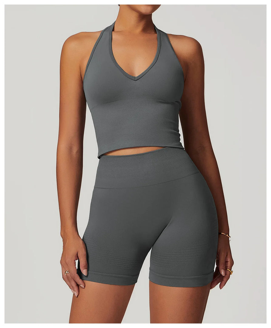 Luxurious Hanging Neck Seamless Sports Bra Nylon Spandex