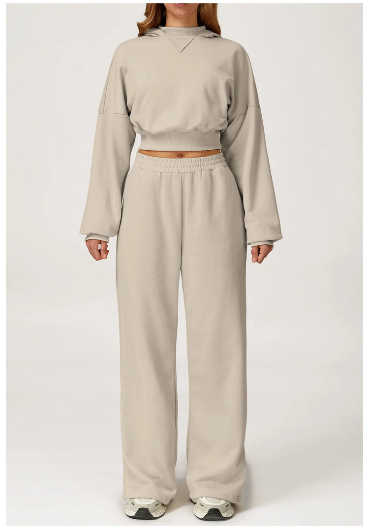 Luxurious 2 Piece Hooded Sweat Shirt Set Winter Wear Cotton