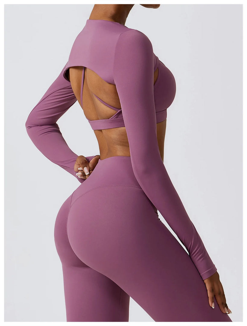 Contoured Interwoven Athleisure Long Sleeve Yoga Ensemble