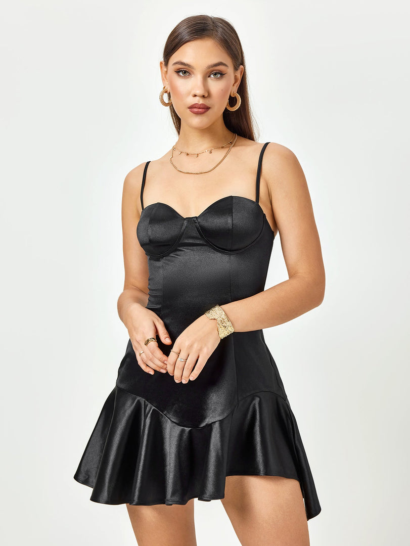 Satin Corset Zipper Asymmetrical Hem Mini Dress | Homecoming Dress, Cocktail Dress