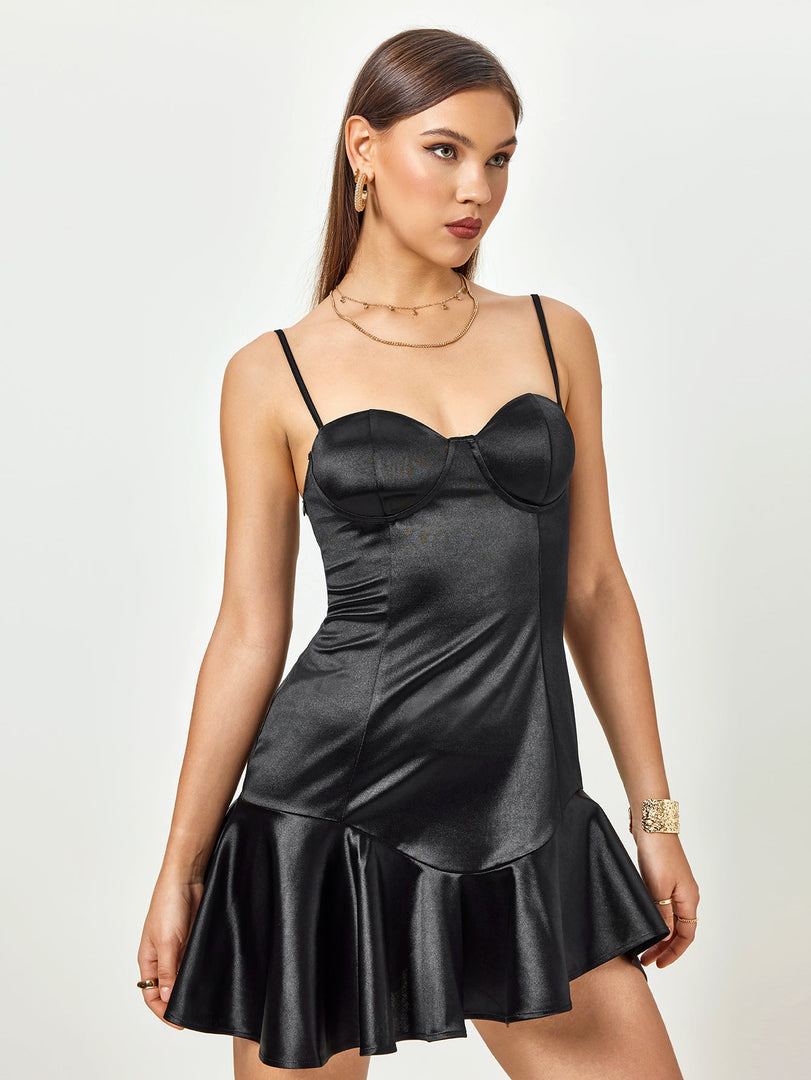 Satin Corset Zipper Asymmetrical Hem Mini Dress | Homecoming Dress, Cocktail Dress