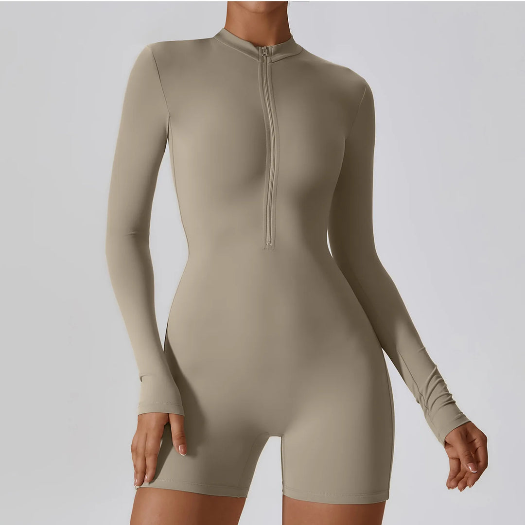 Zippered Long Sleeve Contour Yoga Jumpsuit Performance