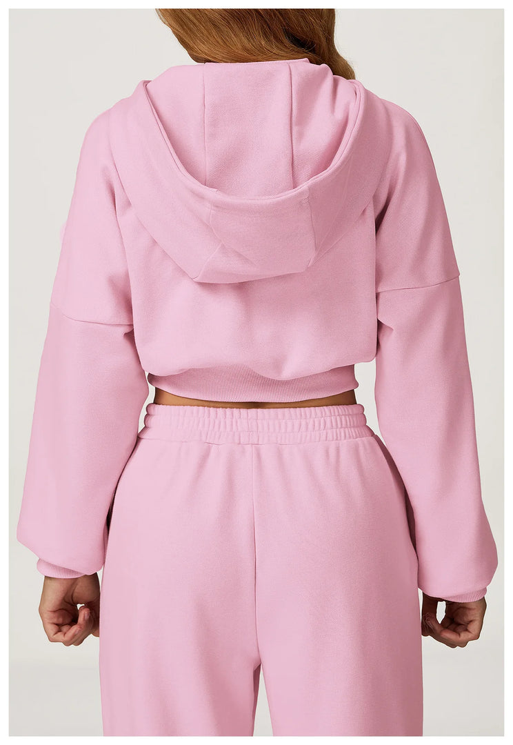 Luxurious 2 Piece Hooded Sweat Shirt Set Winter Wear Cotton