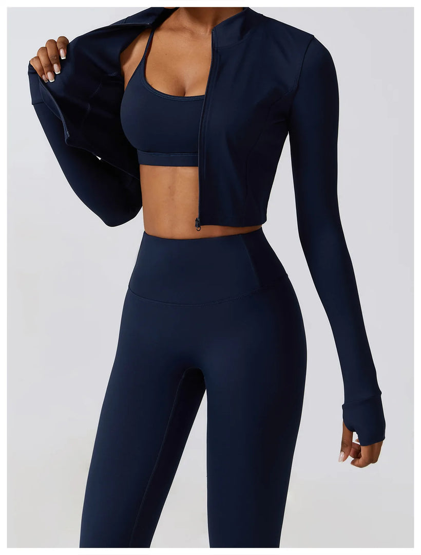 Contoured Interwoven Athleisure Long Sleeve Yoga Ensemble