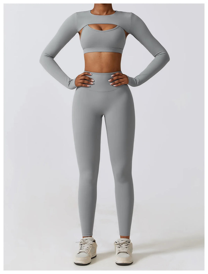 Contoured Interwoven Athleisure Long Sleeve Yoga Ensemble