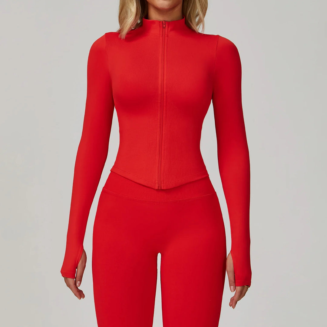 Seamless Contour Yoga Top With Zippered Long Sleeve