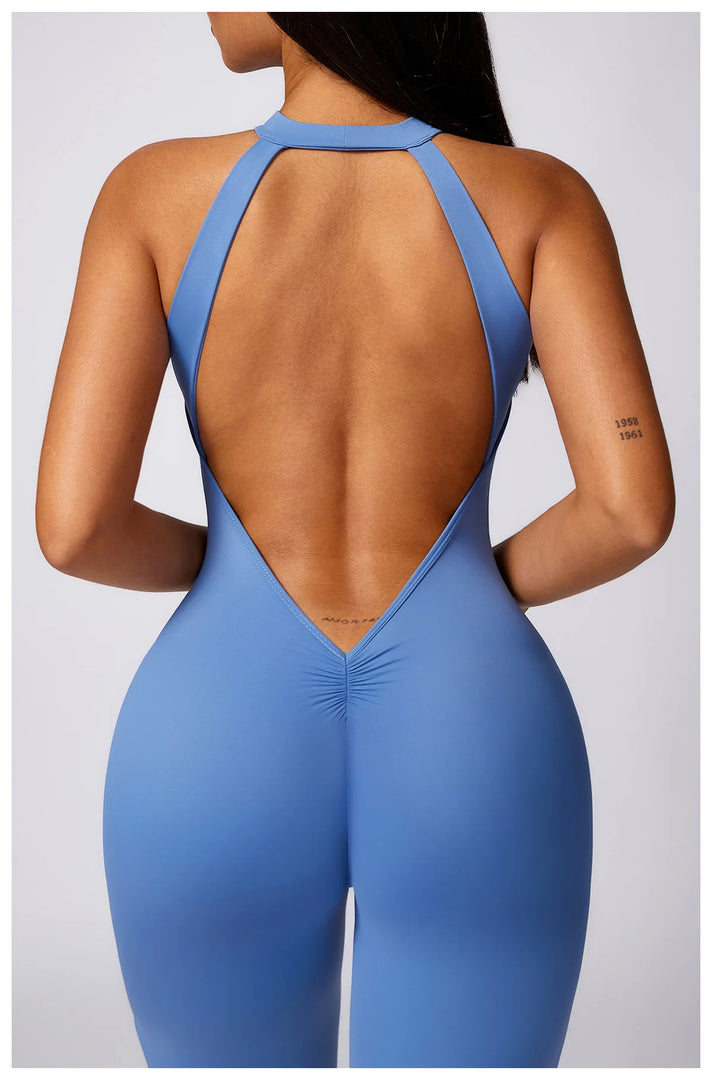 Backless Contour Jumpsuit Set with Seamless Performance