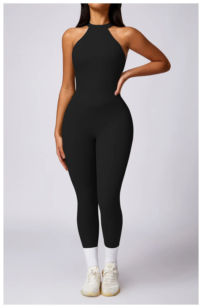Backless Contour Jumpsuit Set with Seamless Performance