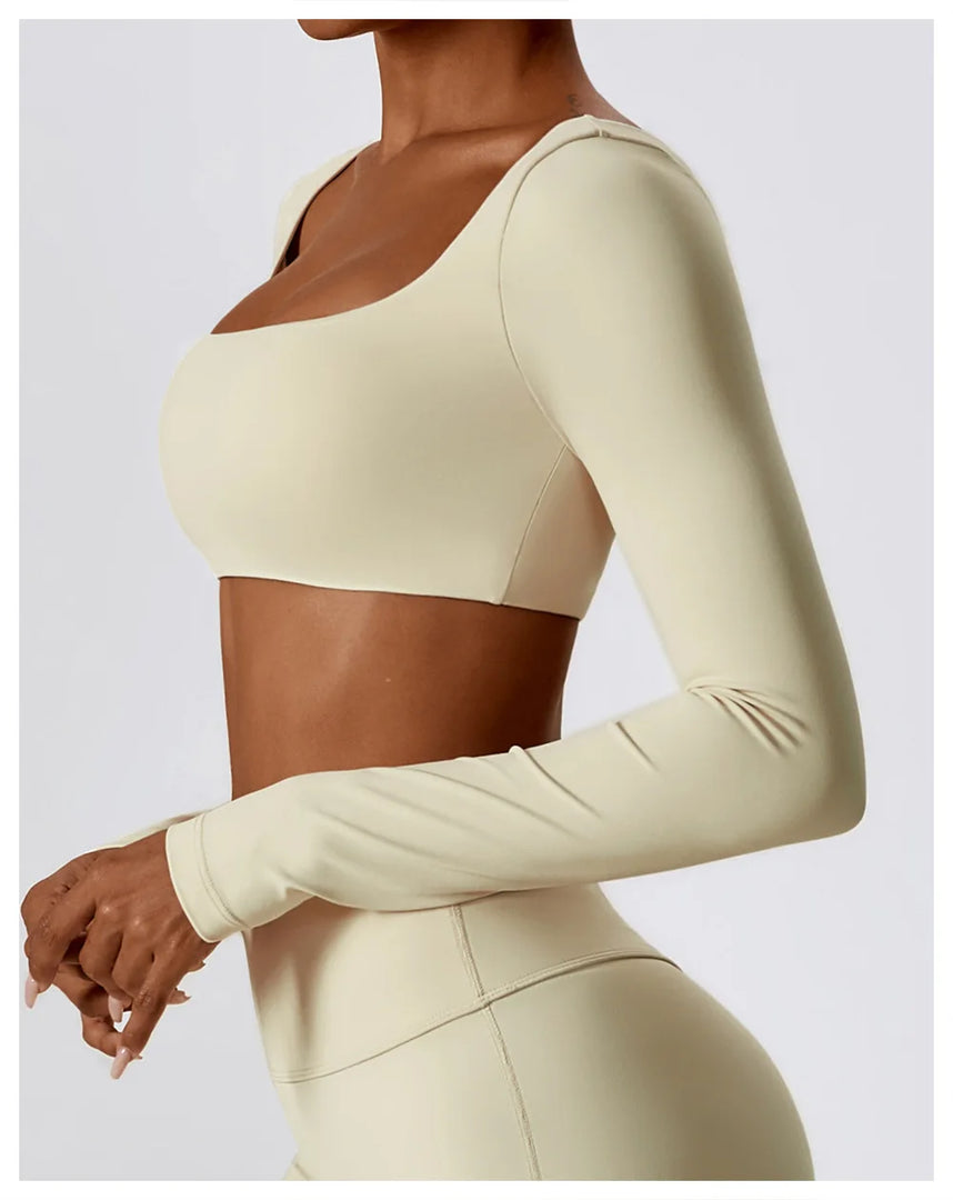 Contour Seamless Crop Yoga Performance Wear Long Sleeve